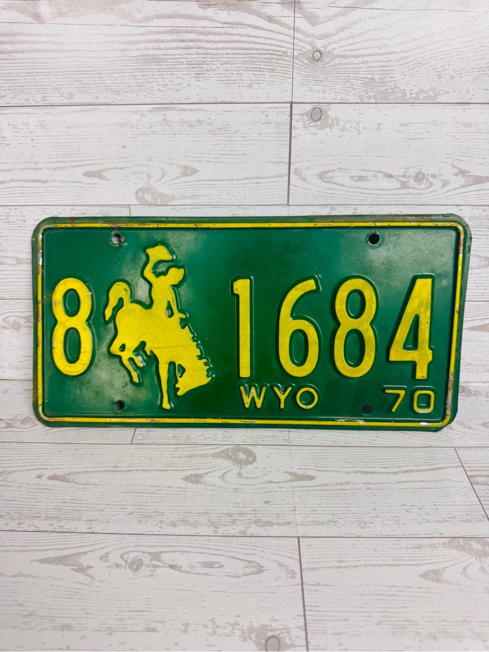 Vintage 1970 Green Wyoming State License Plate